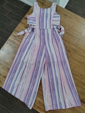 AVA & YELLY Striped Wide-Leg Jumpsuit Romper in Pink & Purple Size 12